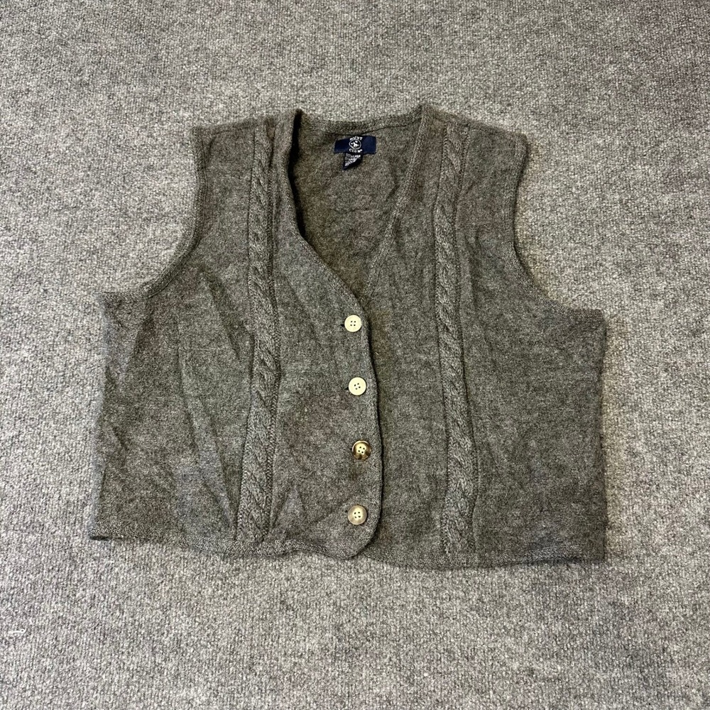 Hunt Club Sweater Vest Womens Size XL Grey Wool Cable Knit Button Front Casual